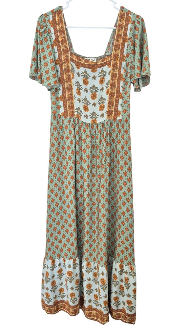 Anna Kaci Maxi Dress Small Mixed Print Tiered Smocked Cottagecore Boho NWT
